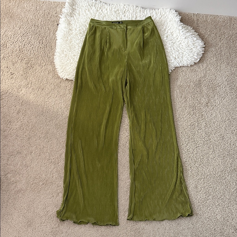 Nasty Gal Olive Wide Leg Pleated Pants